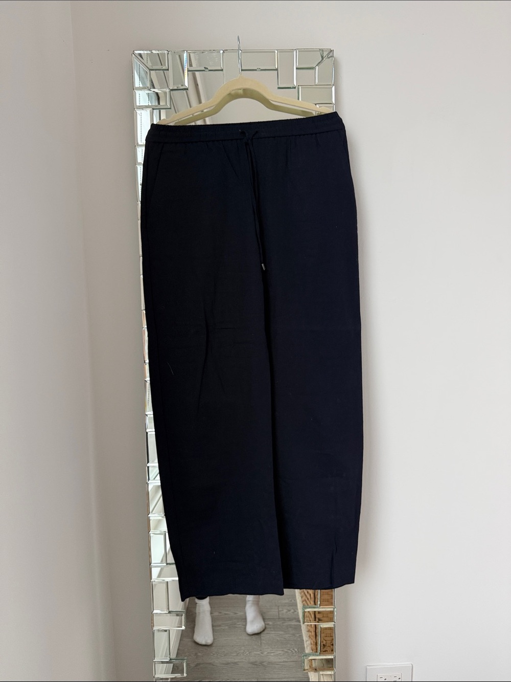 Zara Navy Blue Drawstring Wide-Leg Pants
